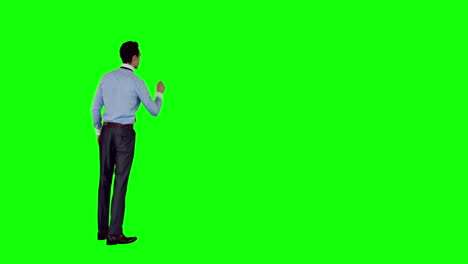 Businessman-scrolling-green-screen-