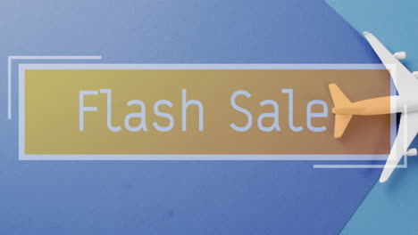 animación del texto de venta flash sobre el plano sobre fondo azul