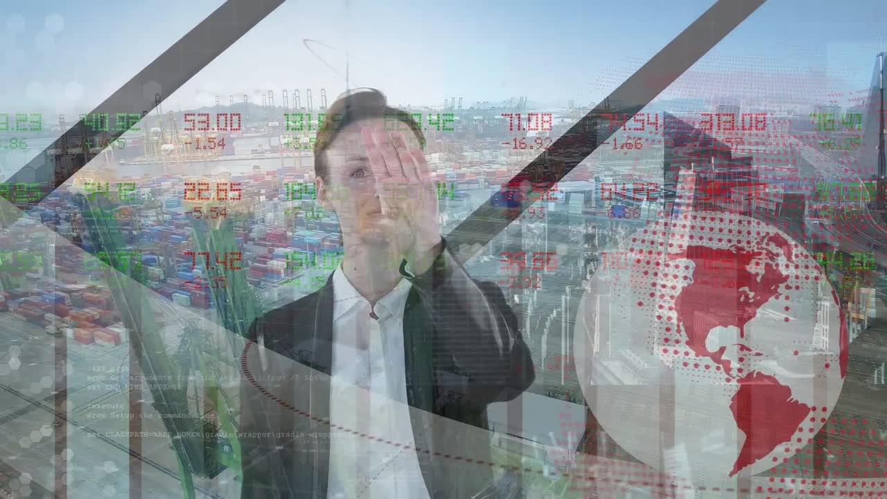 지구상과 카우카스 여성과 도시 풍경에 대한 그래프의 애니메이션