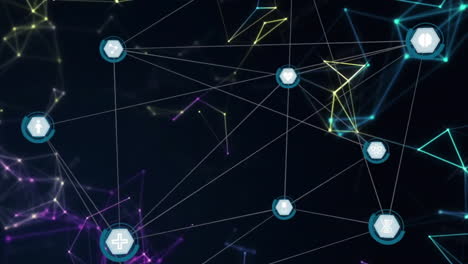 animation of network of connections with icons on black background