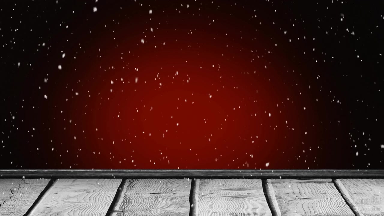 Animasjon av et trebord over fallende snø.