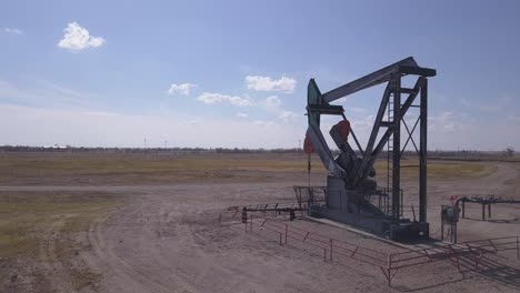 nodding donkey pumpjack pumps oil from underground, copy space