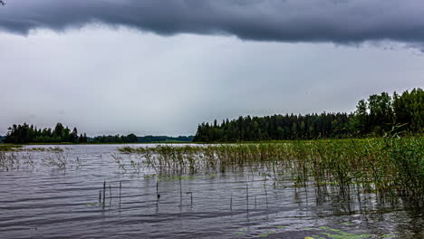 time-lapse cinematográficos de nubes moviéndose sobre un lago con árboles en el foco