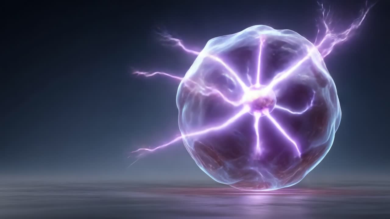 En gåtefull energisfære: Utforsker dynamikken til en pulserende plasmaboble omgitt av levende elektriske utladninger og lysende mønstre i et mørklagt miljø