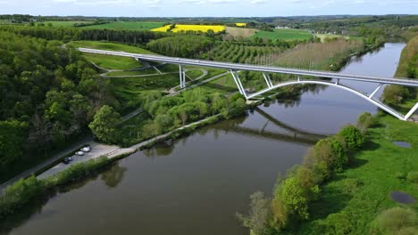 viaduct over mayenne river in chateau gontier countryside, france