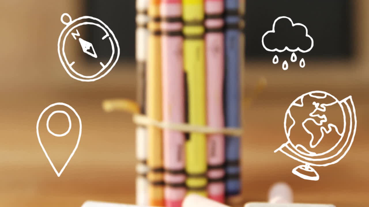 학교 아이콘의 애니메이션을 도자기와 연필로