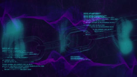 Animación-De-Blockchain,-Lenguaje-Informático-Y-Patrón-Abstracto-Sobre-Ondas-Dinámicas