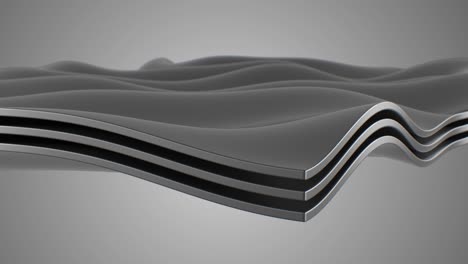 three wave metal lines 3d animation, abstract background seamless loop