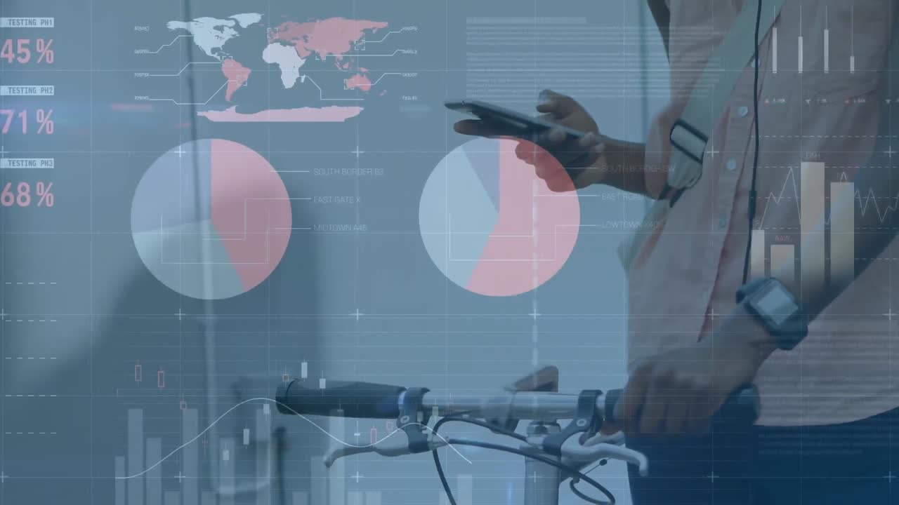 animación de estadísticas y procesamiento de datos financieros sobre mujeres que usan teléfonos inteligentes