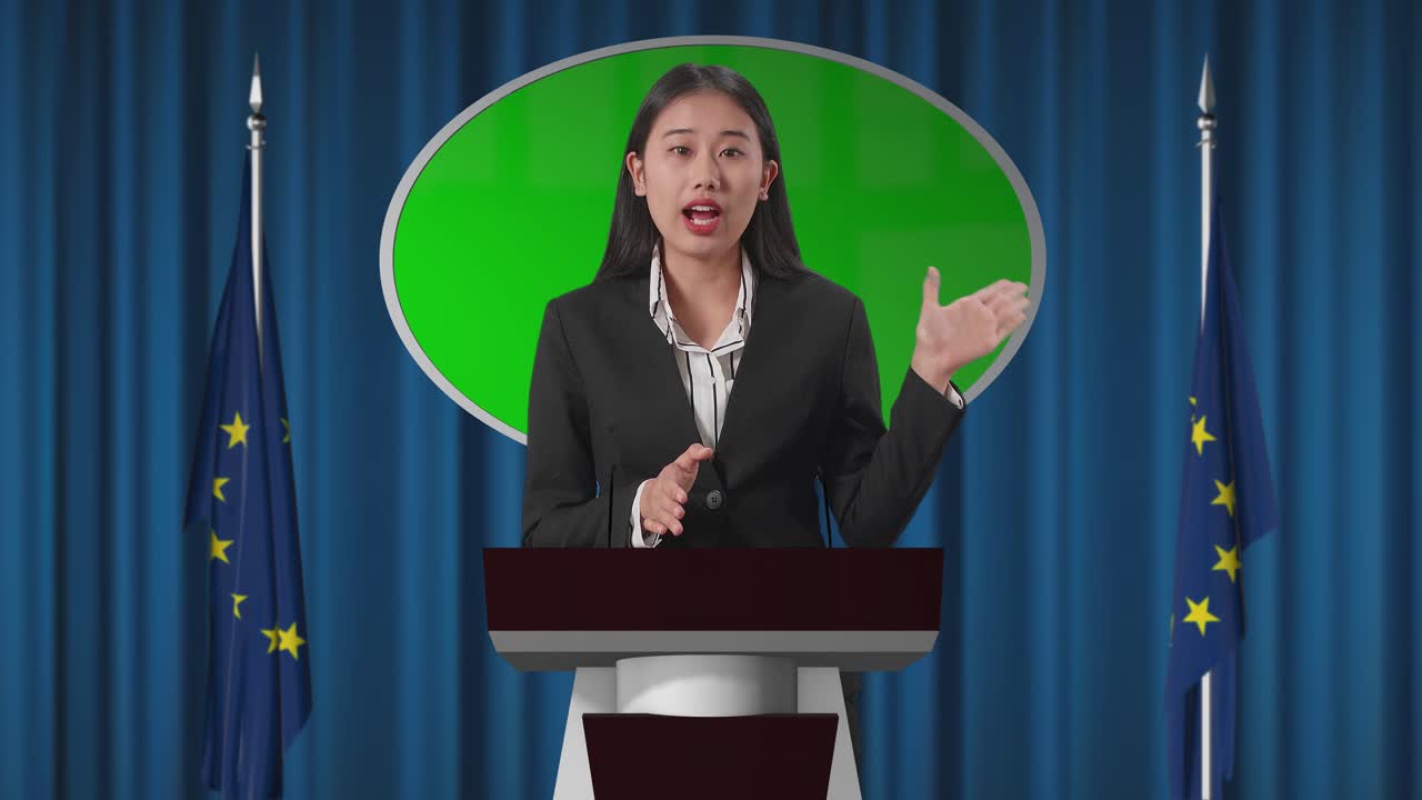 mujer dando un discurso en una conferencia de prensa