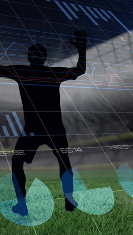 animación de gráficos y procesamiento de datos sobre futbolistas en un estadio deportivo