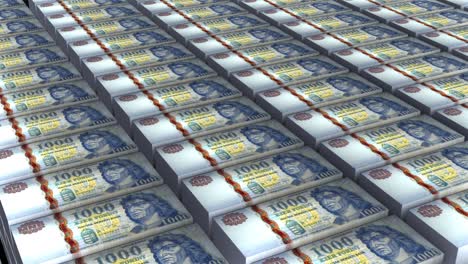 3d animation of hungary 1000 forint  banknotes money stack on white background