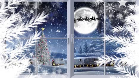 Digitale-Animation-Eines-Fensters-Vor-Umfallendem-Schnee-In-Der-Winterlandschaft