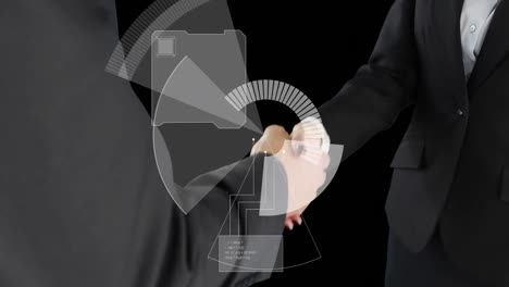 animation of scope scanning over businessman handshake