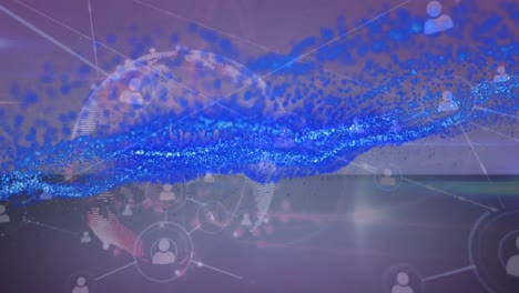 animation of network of connections with globe over purple background