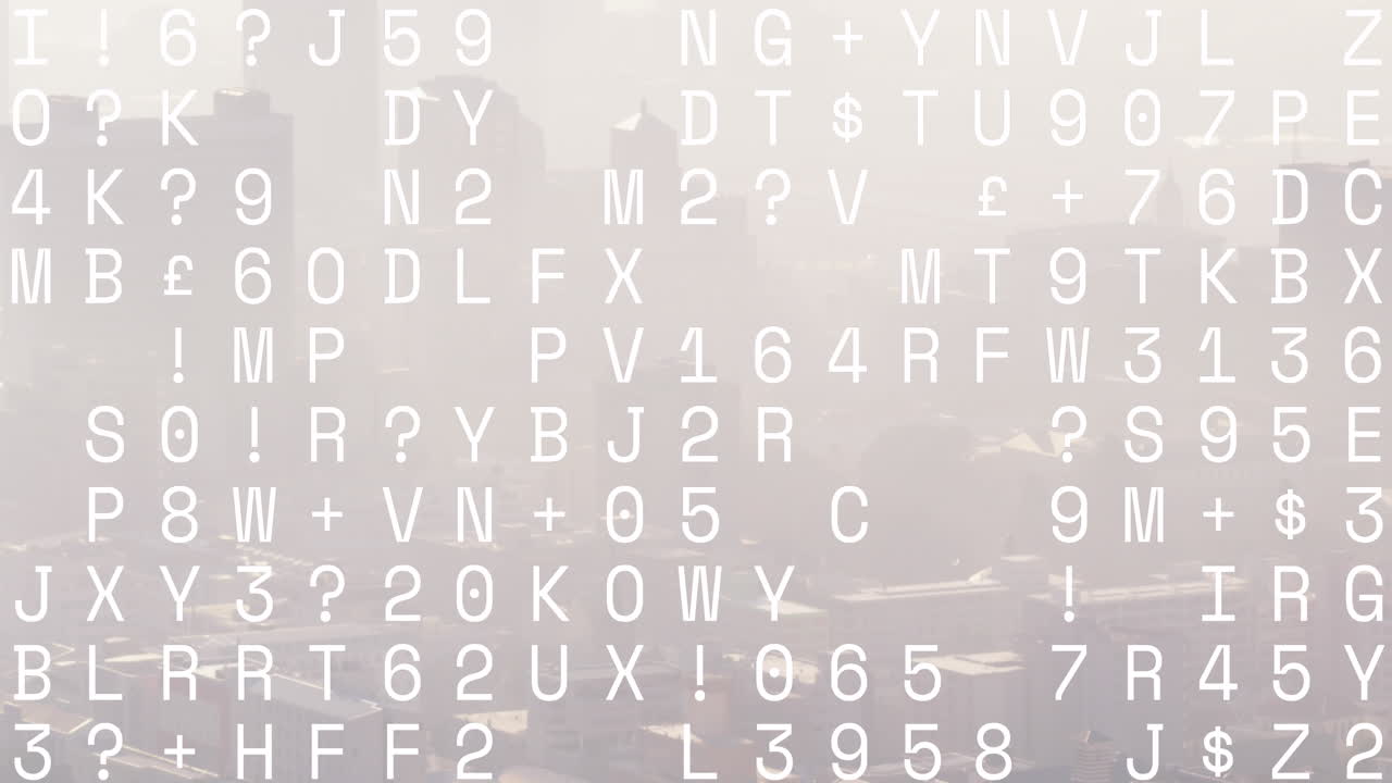 animación del procesamiento de datos frente a una vista aérea del paisaje urbano