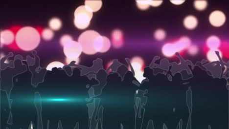 digital animation of colorful spots of light against silhouette of people dancing