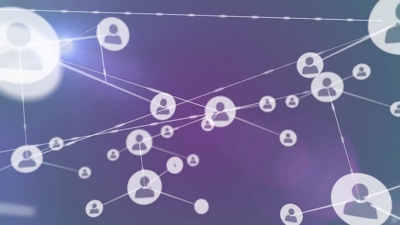 animación de la red de conexiones con iconos sobre puntos de luz