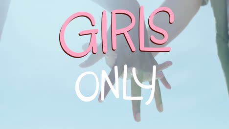 Animation-of-girls-only-text-over-woman-holding-hands