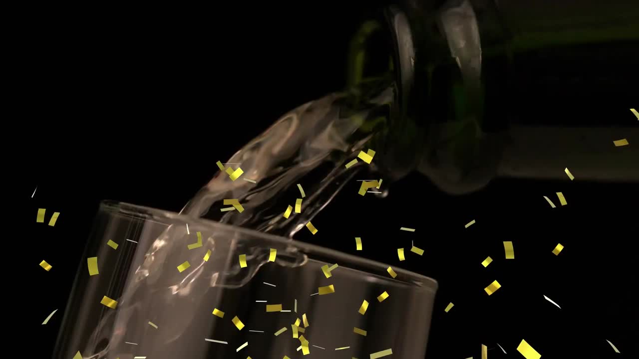 ⁇ 페인 잔 위에 떨어지는 금 콘페티의 애니메이션