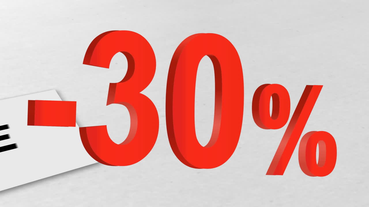 animación del texto de venta con un 30 por ciento en fondo blanco