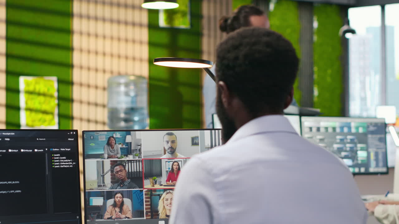 Tech Startup Office Team Collaborating Via Videocall, Doing Brainstorming