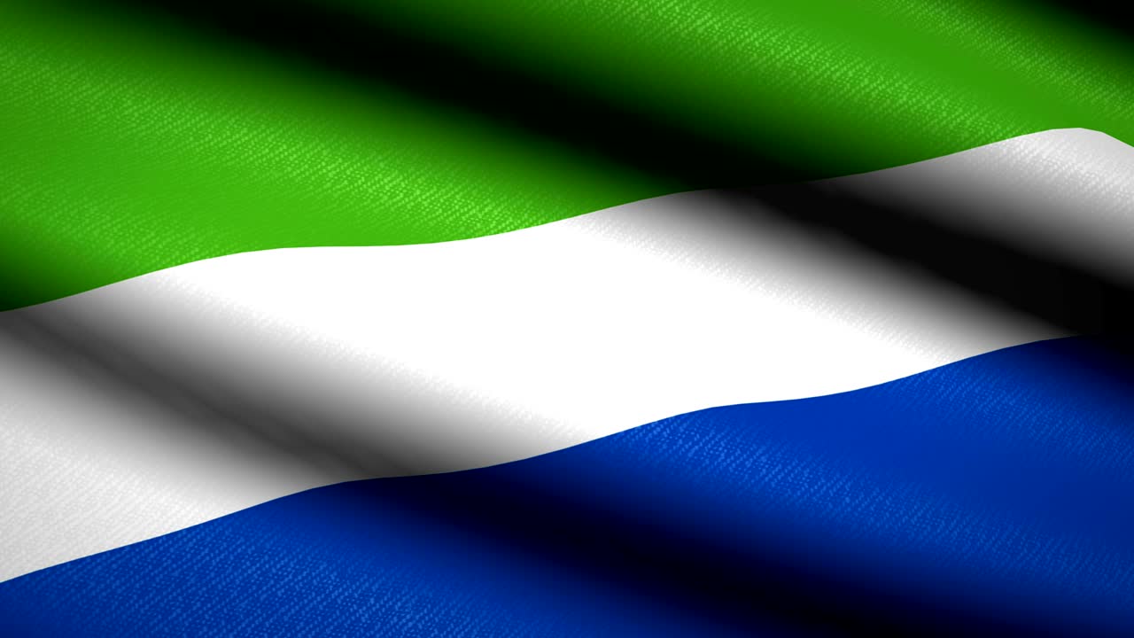 Sierra Leone Flag Waving Textile Textured Background. Seamless Loop Animation. Full Screen. Slow motion. 4K Video