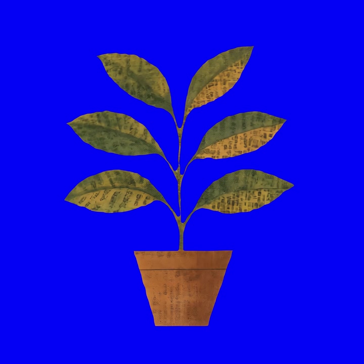 Ilustração Estilizada de Planta em Vaso em Fundo Azul Vibrante