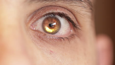 sci fi eye, closeup of man 's gold opening eye