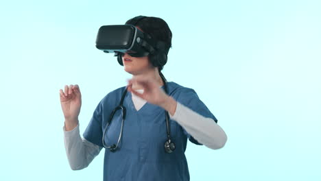 Woman,-nurse-and-virtual-reality-glasses