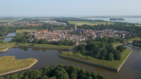 aerial dolly of the beautifully preserved fortress city of naarden located in the netherlands