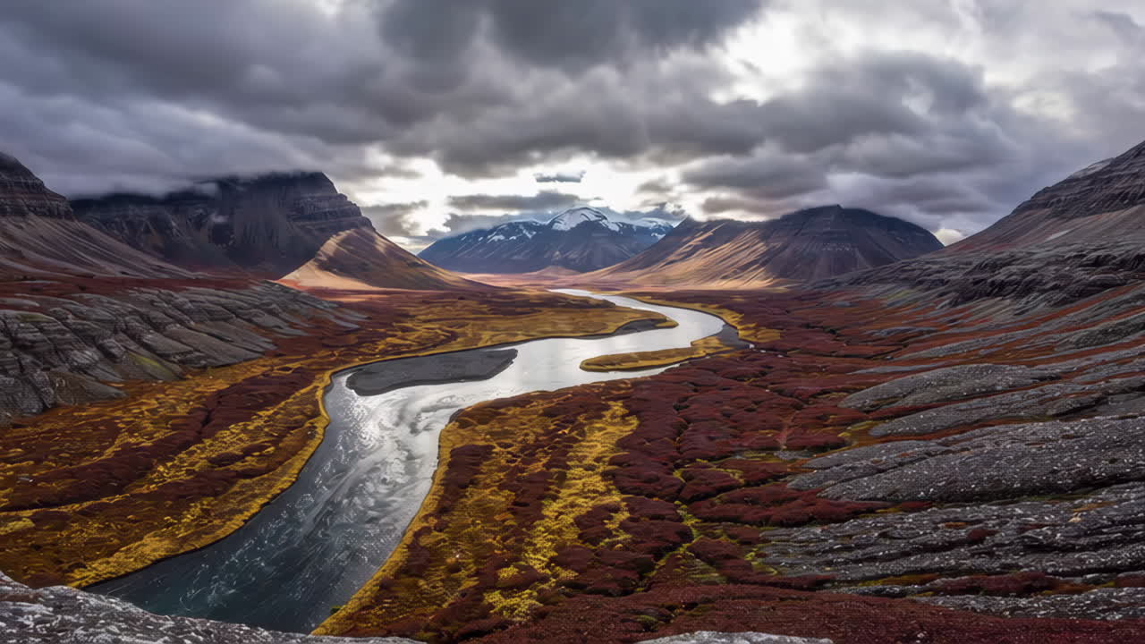 Icelandic Mountain River Valley Landscape