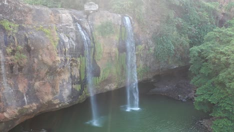 double waterfall in a lush forest