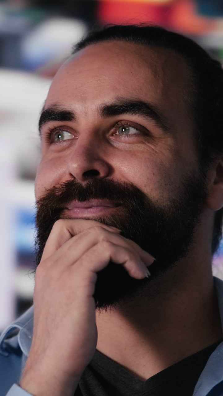 Vertical Video Happy carefree person connecting on a social network in the digital world