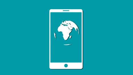 teléfono inteligente gráfico con mundo giratorio 4k