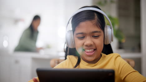 computer, child and laughing with headphones