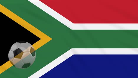 south africa flag waving and soccer ball rotates, loop