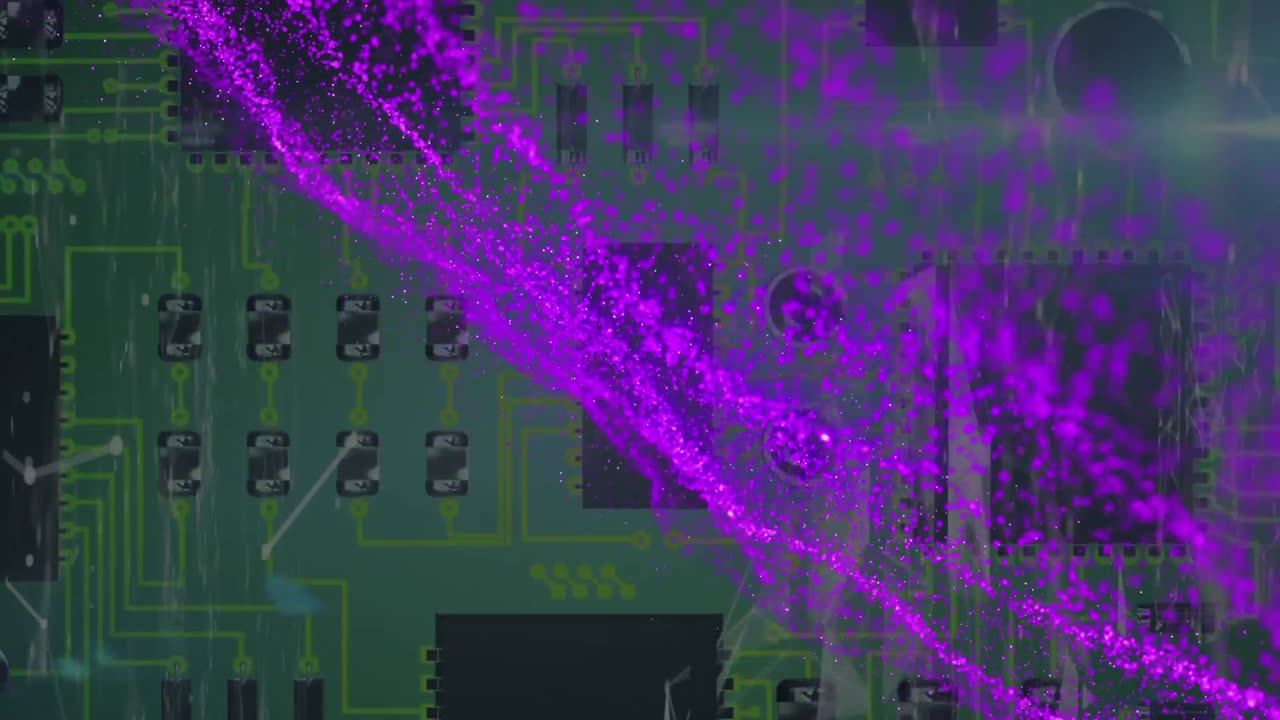 animación de puntos que se mueven sobre la placa de cómputo