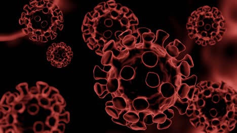 coronavirus covid-19 3d rendering. microscope ampliation of ncov-19 cells representing the outbreak. animation in loop.