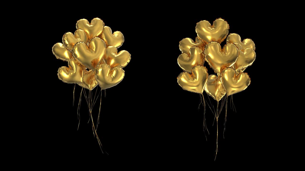 haz de globos dorados en forma de corazón con canal alfa