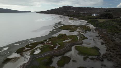 Fly-Over-Langebaan-Lagoon-At-Kraalbaai-In-Shark-Bay,-West-Coast-National-Park,-Cape-Town,-South-Africa