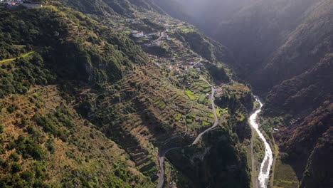 drone flight over beautiful nature and a small village in madeira, portugal