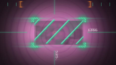 animación de líneas en el visor con números cambiantes sobre círculos en el fondo