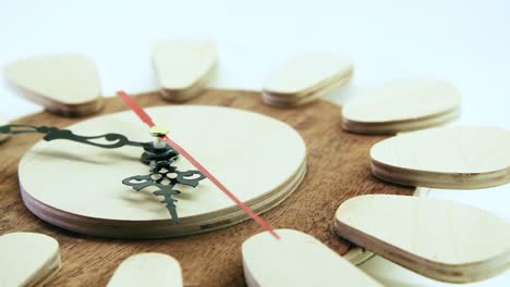 Wooden-Plywood-Wall-Clock.-Extreme-Close-Up-Shot