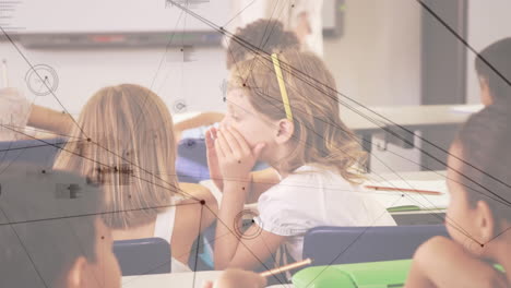 animation of networks of connections over schoolchildren in classroom