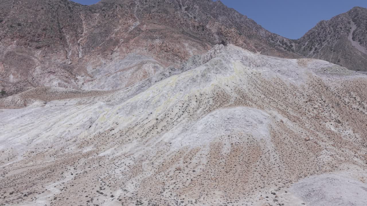 Aerial drone footage showcasing Nisyros island Stefanos volcano crater Dodecanese Greece. 4k aerial video footage from drone. Polyvotis Crater.