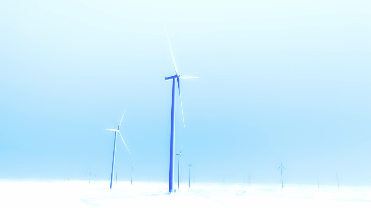 풍력 터빈, 단색, 지속 가능한 발전소에서 열이나 화석 연료 배출이 없음을 보여줍니다.