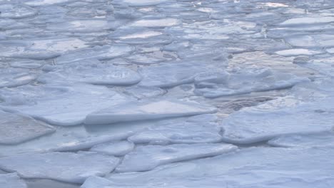 arctic-northern-norway,-large-pieces-of-melting-ice-floating-on-a-sea-surface,-long-duration-beautiful-nature-footage