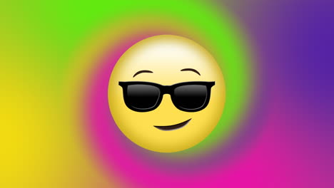 animación de cara sonriente con emoji de gafas de sol y fondo abstracto de colores
