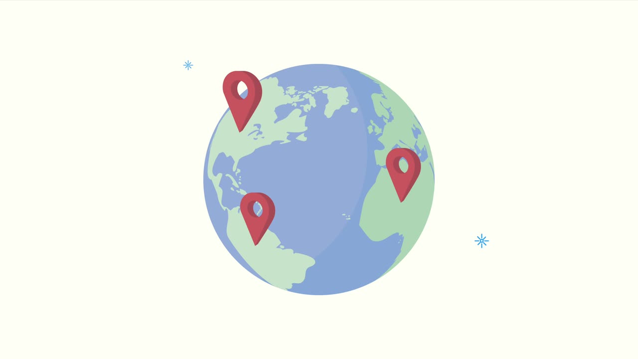 animación del servicio de ubicación gps con pines en el mapa del mundo